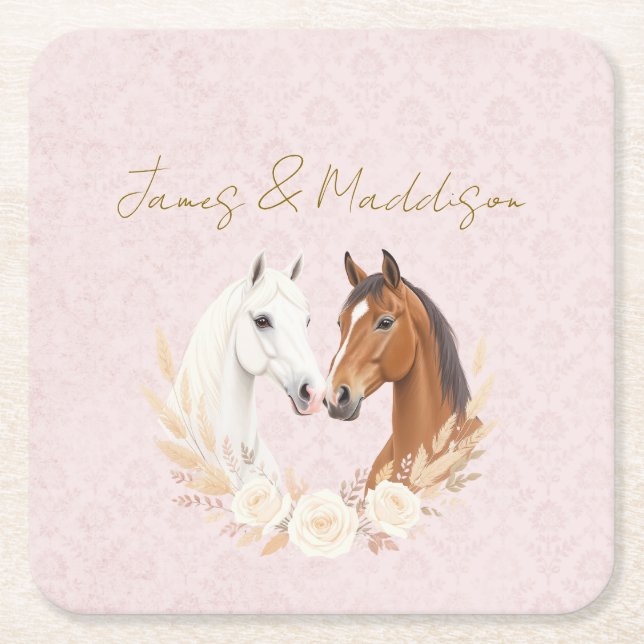 Rustic Boho Country Wedding Square Paper Coaster (Front)