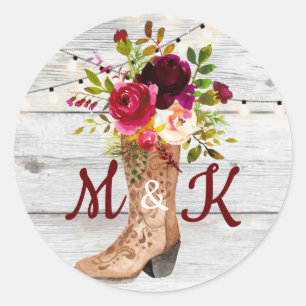 Rustic Boho Country Western Initial Monogram Classic Round Sticker