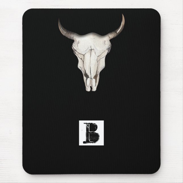 Rustic Boho Cow Bull Horns Western Country Mouse Pad (Front)