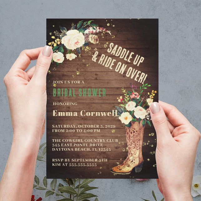 Rustic Boho Cowgirl Floral Boots Bridal Shower Invitation (Creator Uploaded)