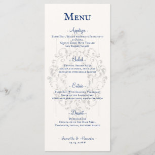Rustic Boho Crest Ivory Royal Blue Gothic Wedding Menu