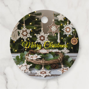 Rustic Boho Crochet Snowflake Christmas Favour Tag