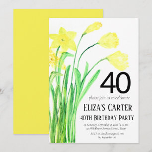 Rustic Boho Daffodil 40th Floral Elegant Birthday Invitation