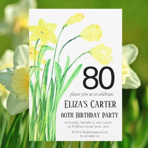 Rustic Boho Daffodil 80th Floral Elegant Birthday Invitation