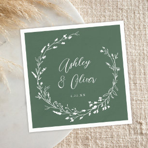 Rustic Boho Dark Green Wildflower Floral Wedding Napkin