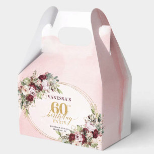 Rustic Boho Deep Red Floral 60 Birthday Favour Box