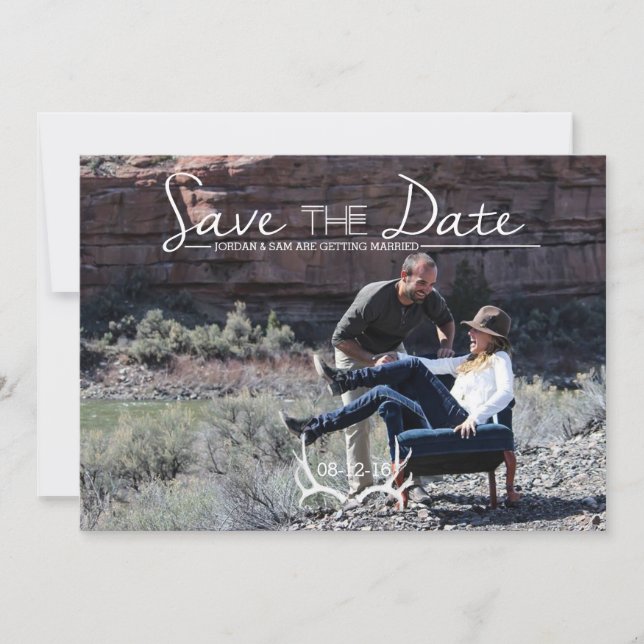 Rustic & Boho | Deer Antler | Save The Date Photo Invitation (Front)