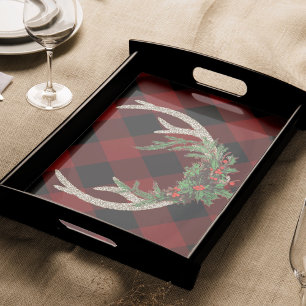 Rustic Boho Deer Antlers Christmas Plaid Floral Tissue Paper