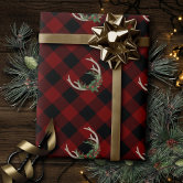 Rustic Kraft Tan and White Buffalo Plaid Christmas Wrapping Paper