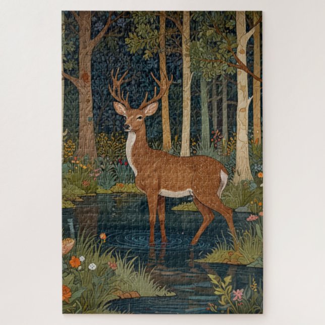 Rustic Boho Deer Image in Woodland Forest Greenery Jigsaw Puzzle (Vertical)