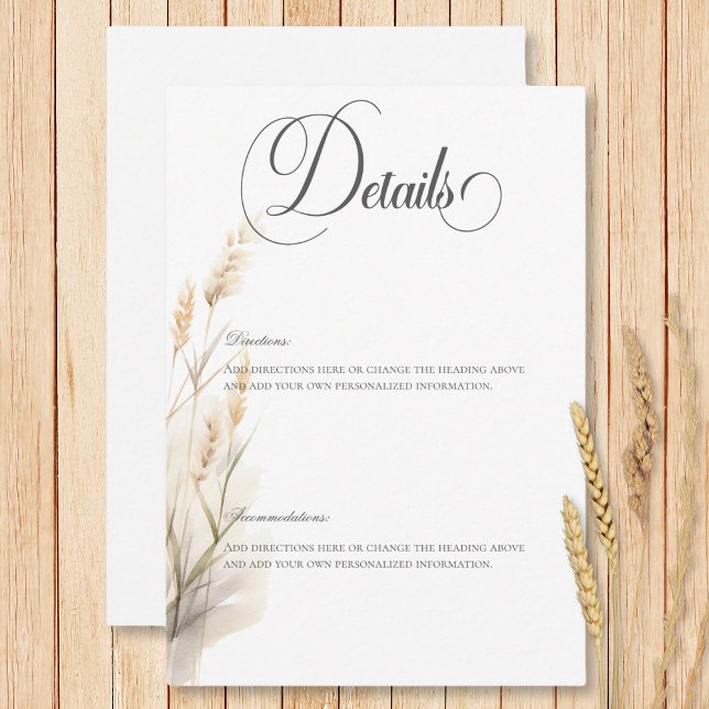Rustic Boho Dried Tan Grass Wedding Details Enclosure Card (Rustic Boho Dried Tan Grass Wedding Details Enclosure Card)