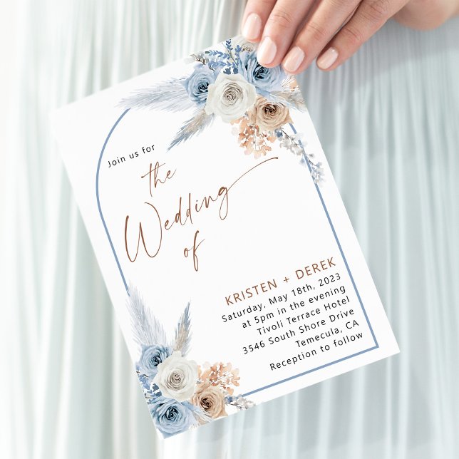 Rustic Boho Dusty Blue Floral Arch Wedding Invitation (Creator Uploaded)