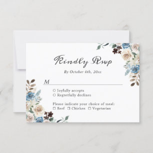 Rustic Boho Dusty Blue Floral Wedding RSVP Card