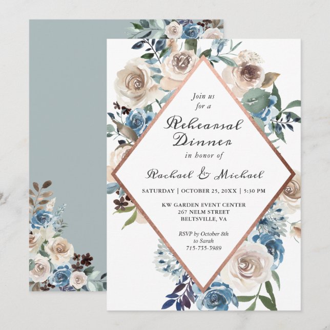 Rustic Boho Dusty Blue Rehearsal Dinner Invitation (Front/Back)