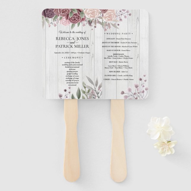 Rustic Boho Dusty Rose Pink Flowers Wedding Hand F Fan (Front and Back)
