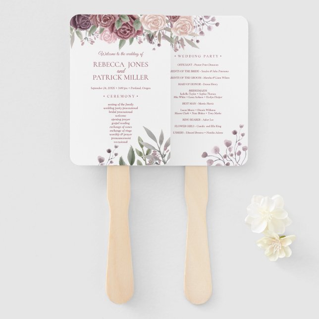 Rustic Boho Dusty Rose Pink Flowers Wedding Hand F Hand Fan (Front and Back)