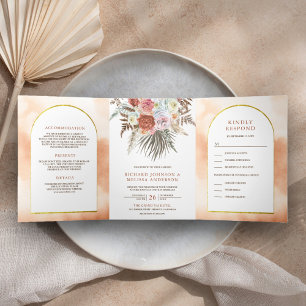 Rustic Boho Earthy Floral Arch All in One Wedding Tri-Fold Invitation