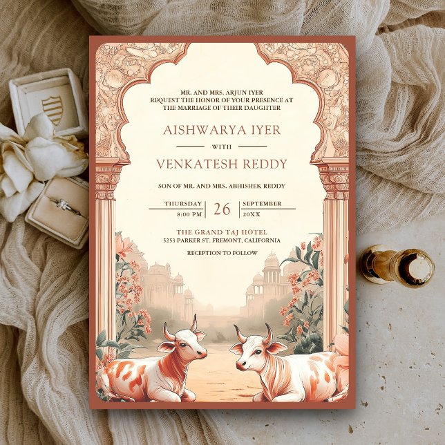 Rustic Boho Earthy Floral Indian Cow Wedding Invitation (Creator Uploaded)