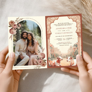 Rustic Boho Earthy Floral Indian Cow Wedding Invitation