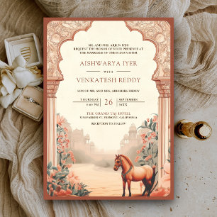 Rustic Boho Earthy Floral Indian Horse Wedding Invitation
