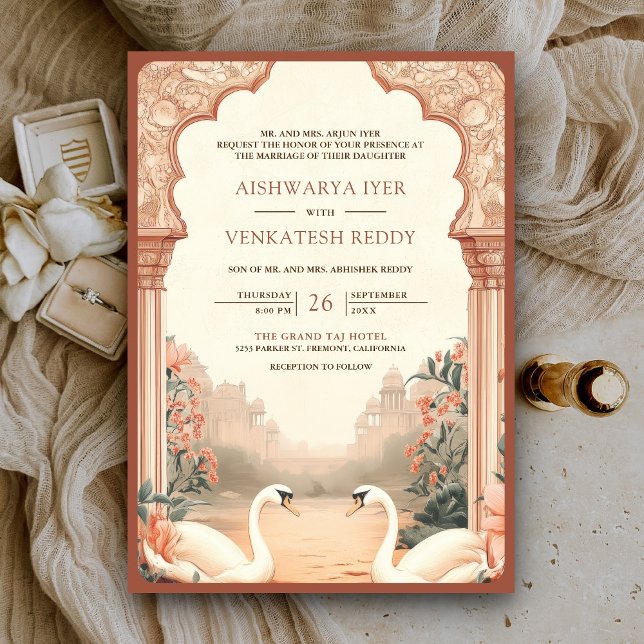 Rustic Boho Earthy Floral Indian Swan Wedding Invitation (Creator Uploaded)