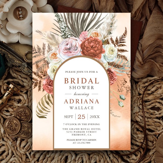 Rustic Boho Earthy Floral Terracotta Bridal Shower Invitation (Creator Uploaded)