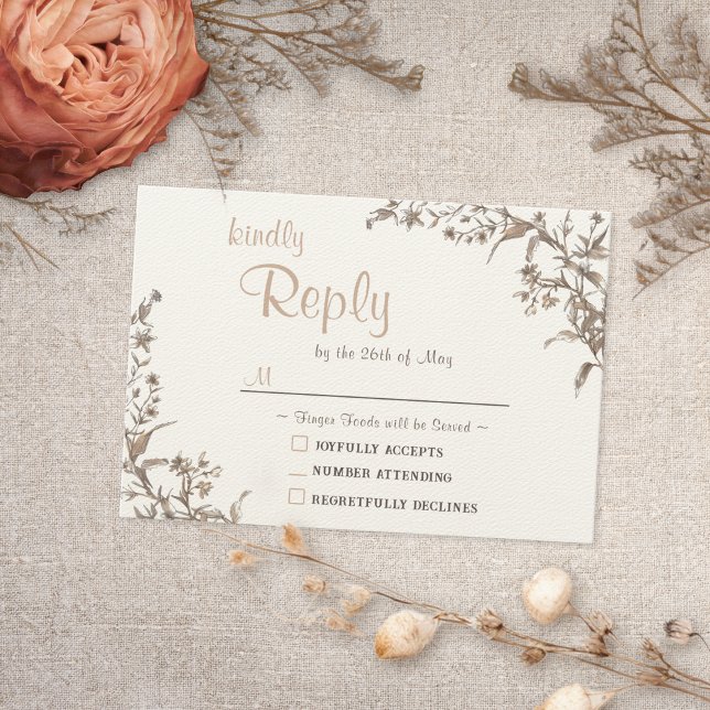 Rustic Boho Earthy Neutral Wildlfower RSVP Card (Creator Uploaded)