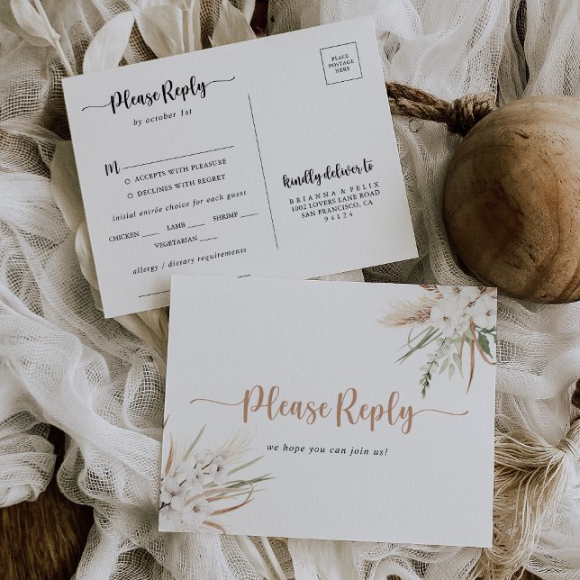 Rustic Boho Elegant Floral Menu Choice RSVP  Postcard (Creator Uploaded)