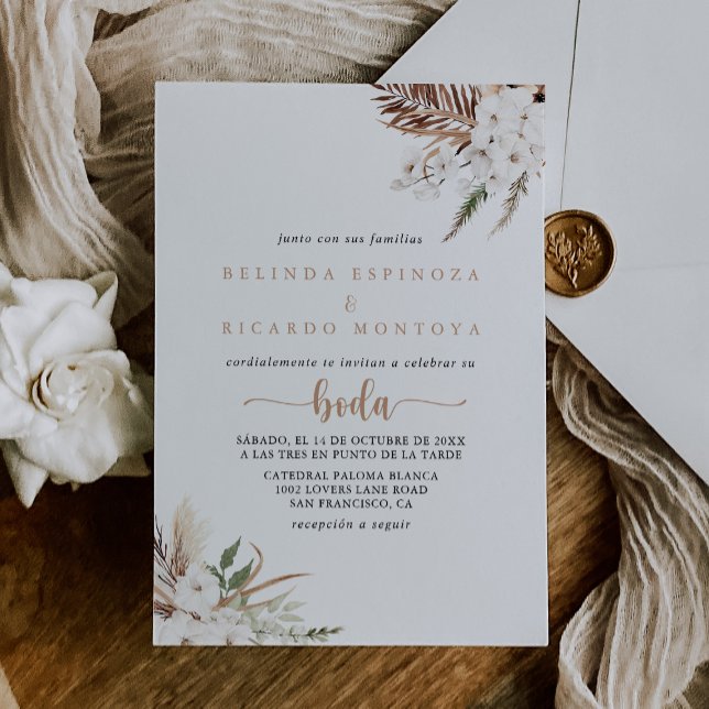 Rustic Boho Elegant Floral Spanish Wedding  Invitation (Creator Uploaded)