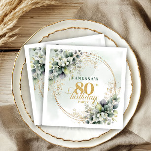 Rustic Boho Eucalyptus Green 80th Birthday Napkins