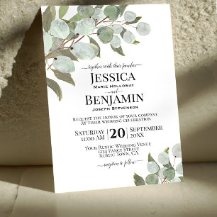 Rustic Boho Eucalyptus & Greenery Elegant Wedding Invitation