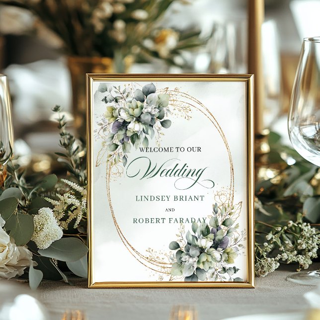 Rustic Boho Eucalyptus Greenery Tabletop Wedding   Poster (Rustic Boho Eucalyptus Greenery Tabletop Wedding Sign)