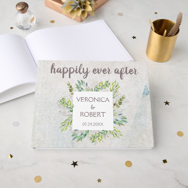 Rustic Boho Eucalyptus Greenery Wedding Reception Guest Book (Front Open)