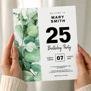 Rustic boho eucalyptus happy birthday party invitation