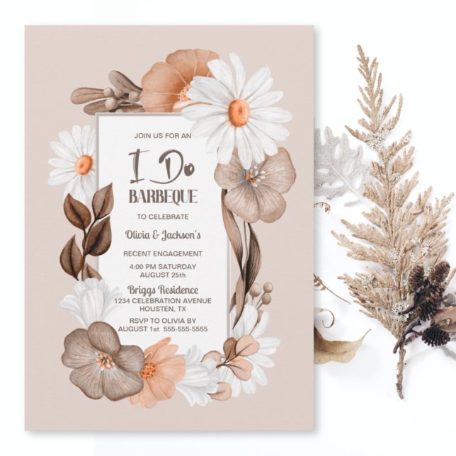 Rustic Boho Fall Floral I Do Barbecue Engagement Invitation (Creator Uploaded)