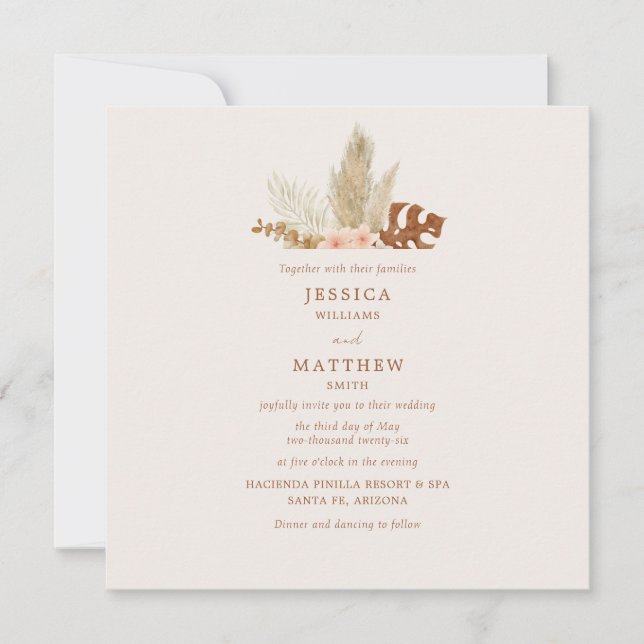 Rustic Boho Fall Flowers Outdoor Wedding Invitation (Front)