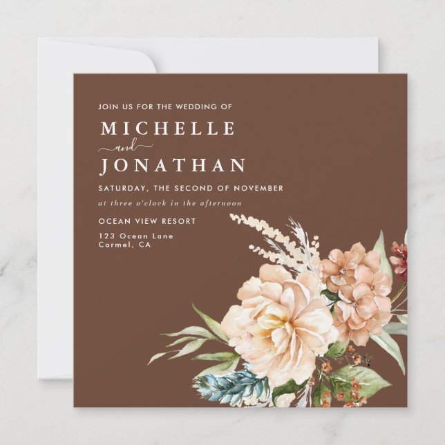 Rustic Boho Fall Flowers Wedding Invitation (Front)