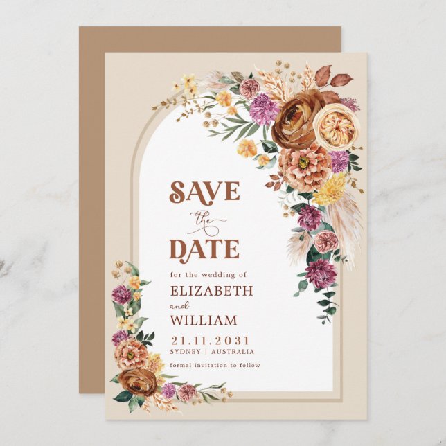 Rustic Boho Fall Garden Flowers Save the Date (Front/Back)
