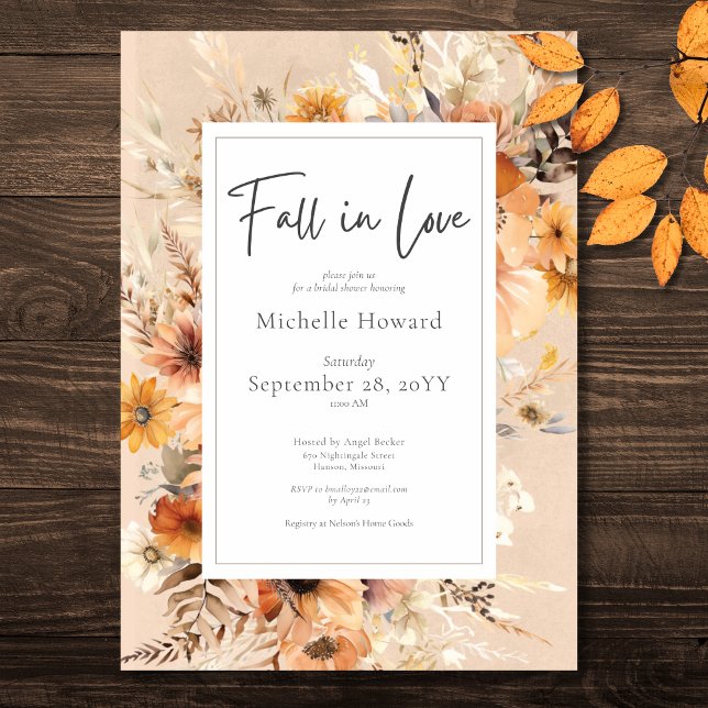 Rustic Boho Fall In Love Rust Floral Bridal Shower Invitation (Rustic Boho Fall In Love Rust Floral Bridal Shower Invitation)