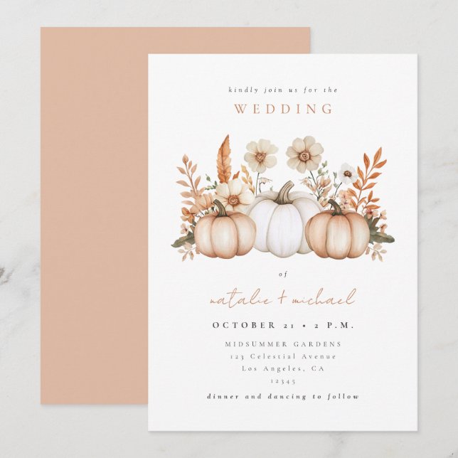 Rustic Boho Fall Pumpkin Wedding Invitation (Front/Back)