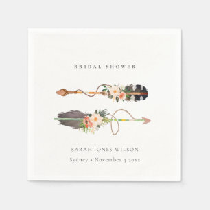 Rustic Boho Feather Floral Arrow Bridal Shower  Napkin