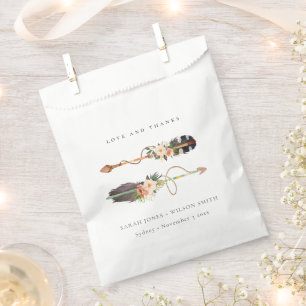 Rustic Boho Feather Floral Arrow Wedding Thanks Favour Bag