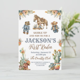 Rustic Boho First Rodeo Wild West Boy 1st Birthday Invitation