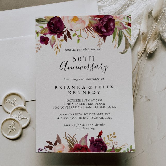 Rustic Boho Floral 50th Wedding Anniversary Invitation (Creator Uploaded)