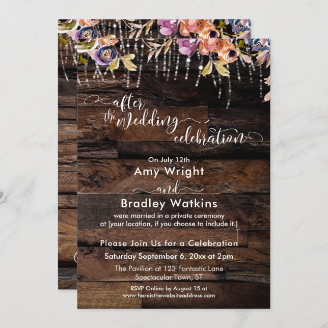Rustic Boho Floral After the Wedding Celebration Invitation (Front/Back)