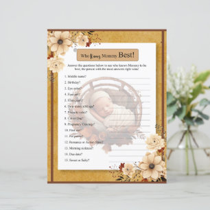 Rustic Boho Floral Baby Showe Who Knows Mummy Game