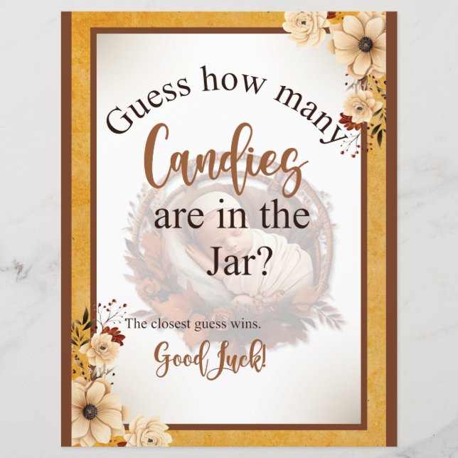 Rustic Boho Floral Baby Shower Candy Jar Game (Front)