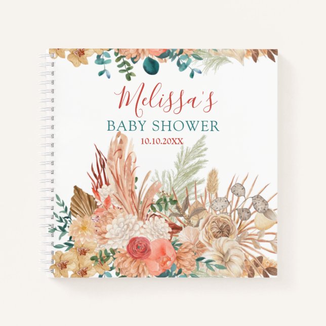 Rustic Boho Floral Baby Shower Guest Notebook (Front)