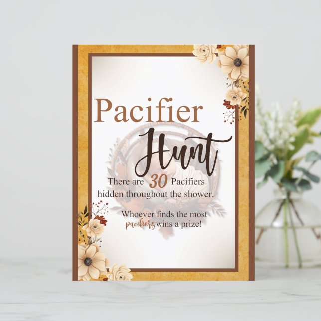 Rustic Boho Floral Baby Shower Pacifier Hunt Game (Standing Front)