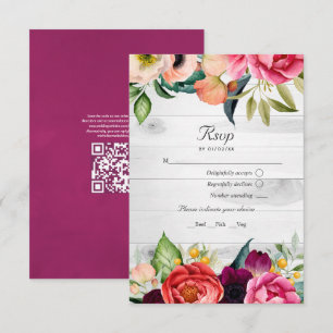 Rustic Boho Floral Bohemian QR Code RSVP Wedding Card